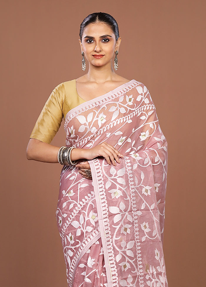 Pink Jamdani Cotton Saree Without Blouse Piece
