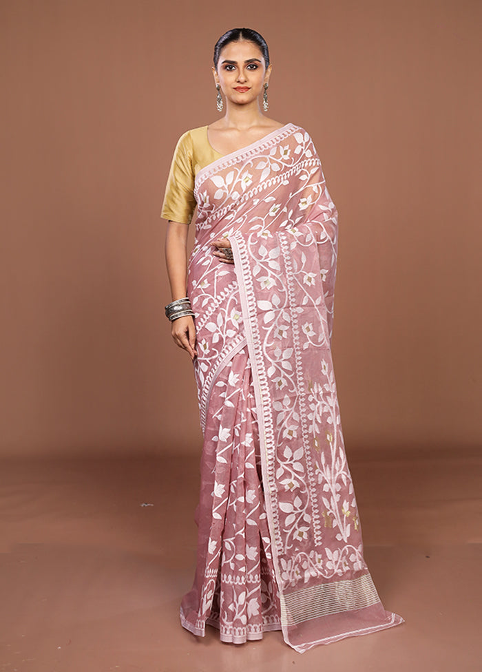 Pink Jamdani Cotton Saree Without Blouse Piece