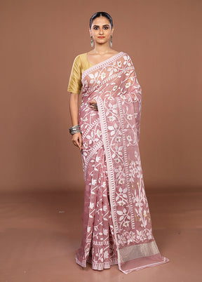 Pink Jamdani Cotton Saree Without Blouse Piece