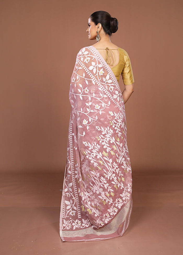 Pink Jamdani Cotton Saree Without Blouse Piece