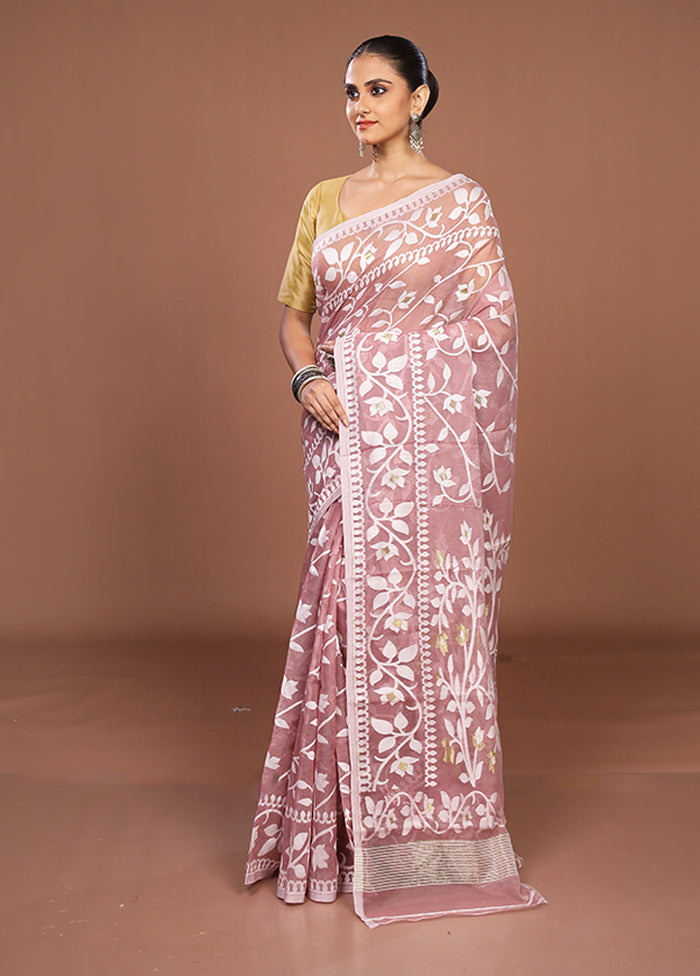 Pink Jamdani Cotton Saree Without Blouse Piece