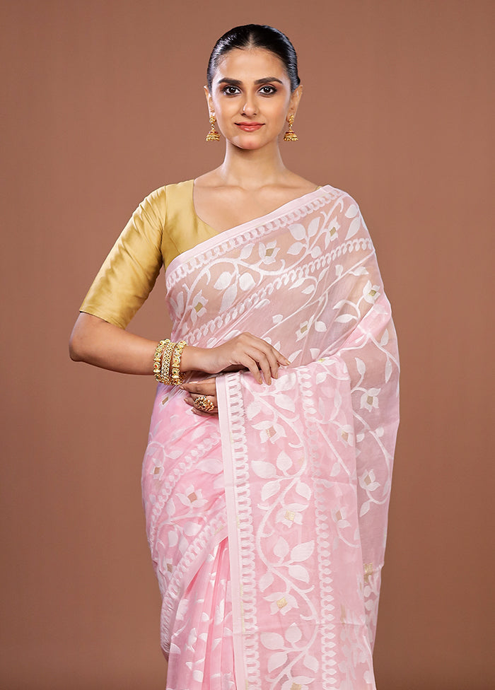 Pink Jamdani Cotton Saree Without Blouse Piece