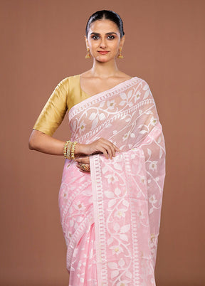 Pink Jamdani Cotton Saree Without Blouse Piece