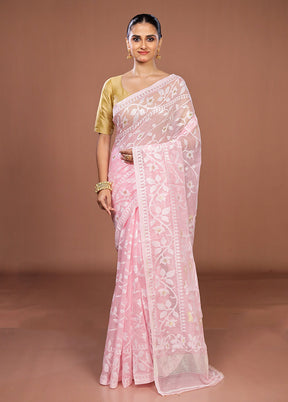 Pink Jamdani Cotton Saree Without Blouse Piece