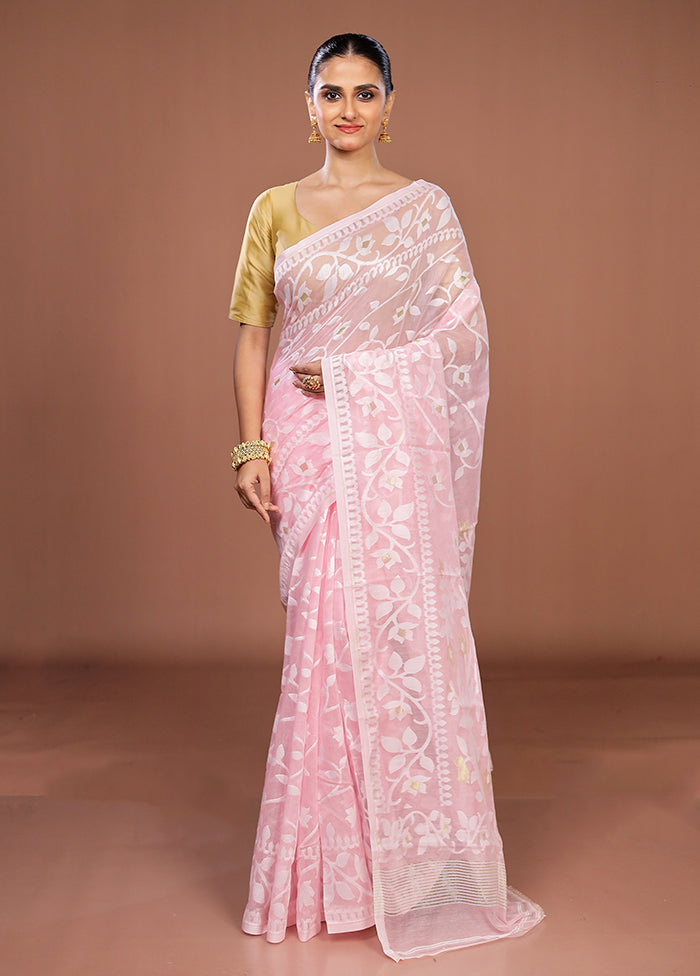 Pink Jamdani Cotton Saree Without Blouse Piece