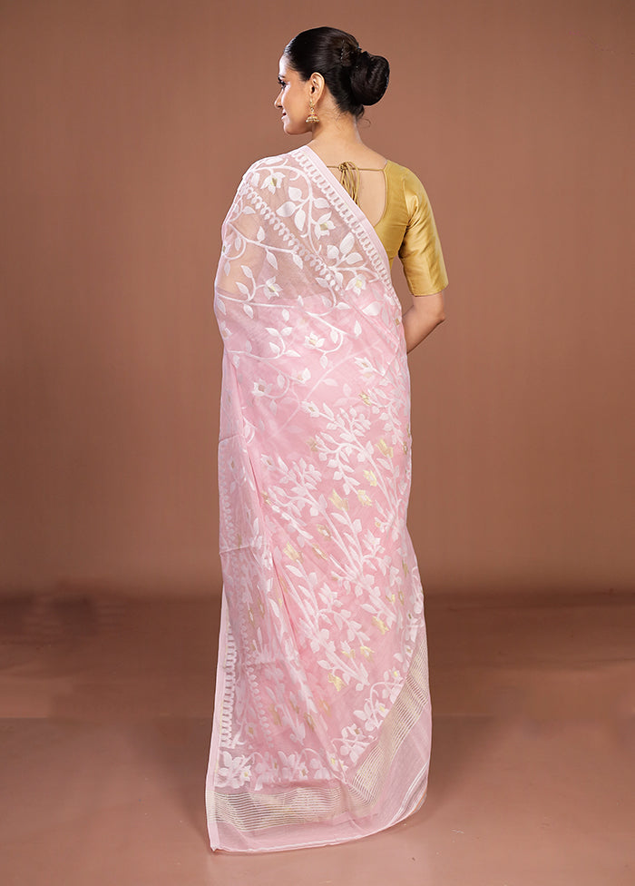 Pink Jamdani Cotton Saree Without Blouse Piece