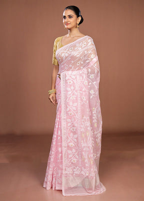 Pink Jamdani Cotton Saree Without Blouse Piece