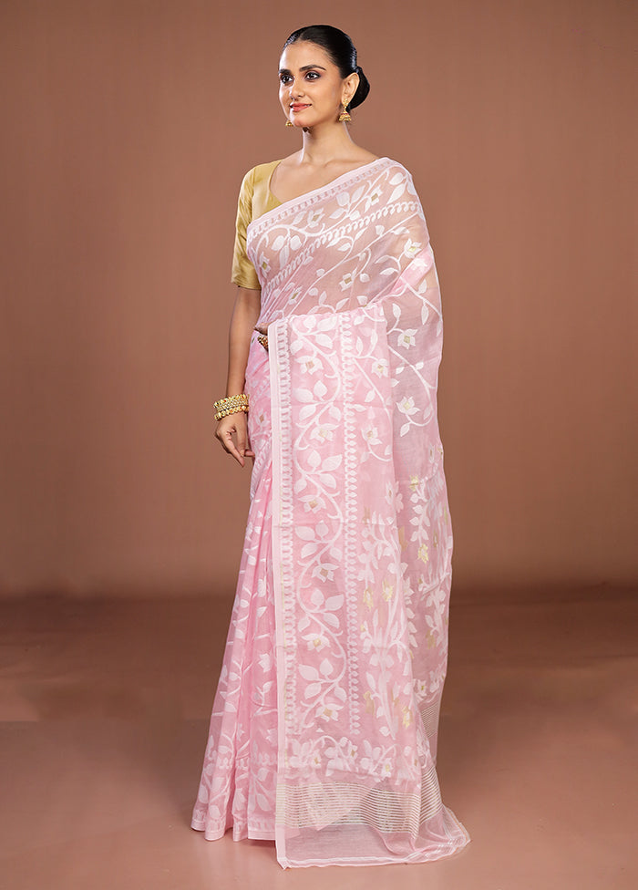 Pink Jamdani Cotton Saree Without Blouse Piece