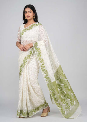 Green Jamdani Cotton Saree Without Blouse Piece
