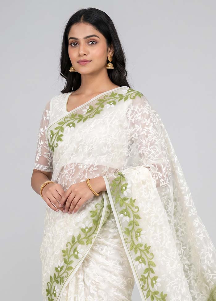Green Jamdani Cotton Saree Without Blouse Piece