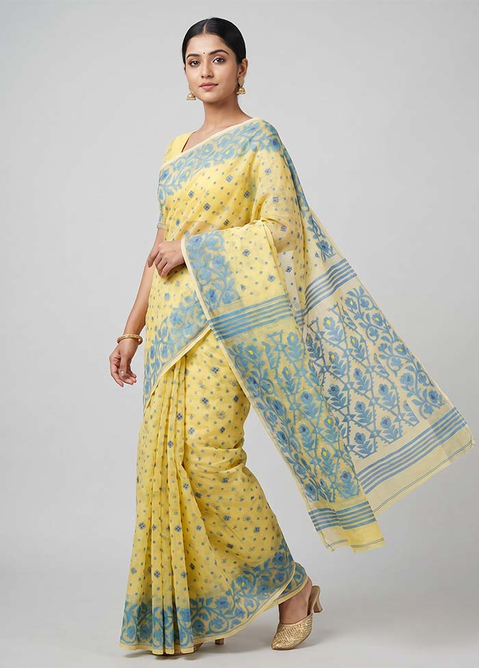 Cream Jamdani Cotton Saree Without Blouse Piece