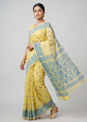 Cream Jamdani Cotton Saree Without Blouse Piece