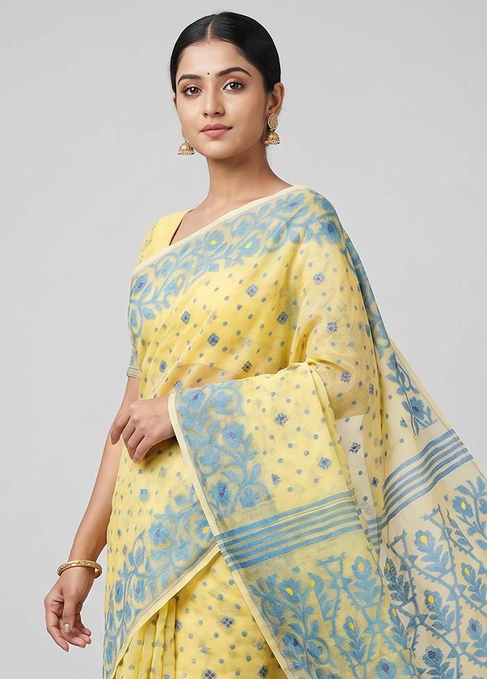 Cream Jamdani Cotton Saree Without Blouse Piece