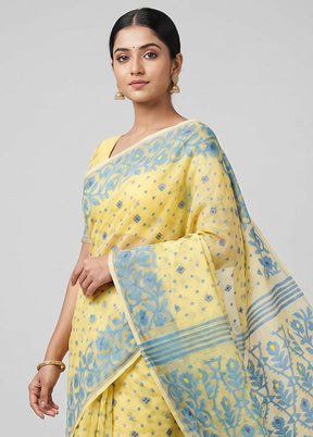 Cream Jamdani Cotton Saree Without Blouse Piece