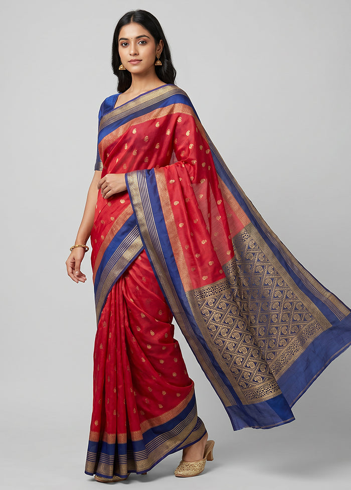 Red Kanjivaram Silk Saree With Blouse Piece