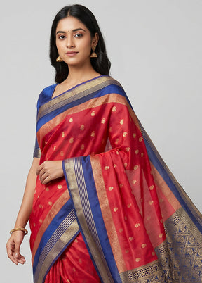 Red Kanjivaram Silk Saree With Blouse Piece