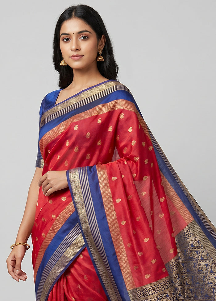 Red Kanjivaram Silk Saree With Blouse Piece