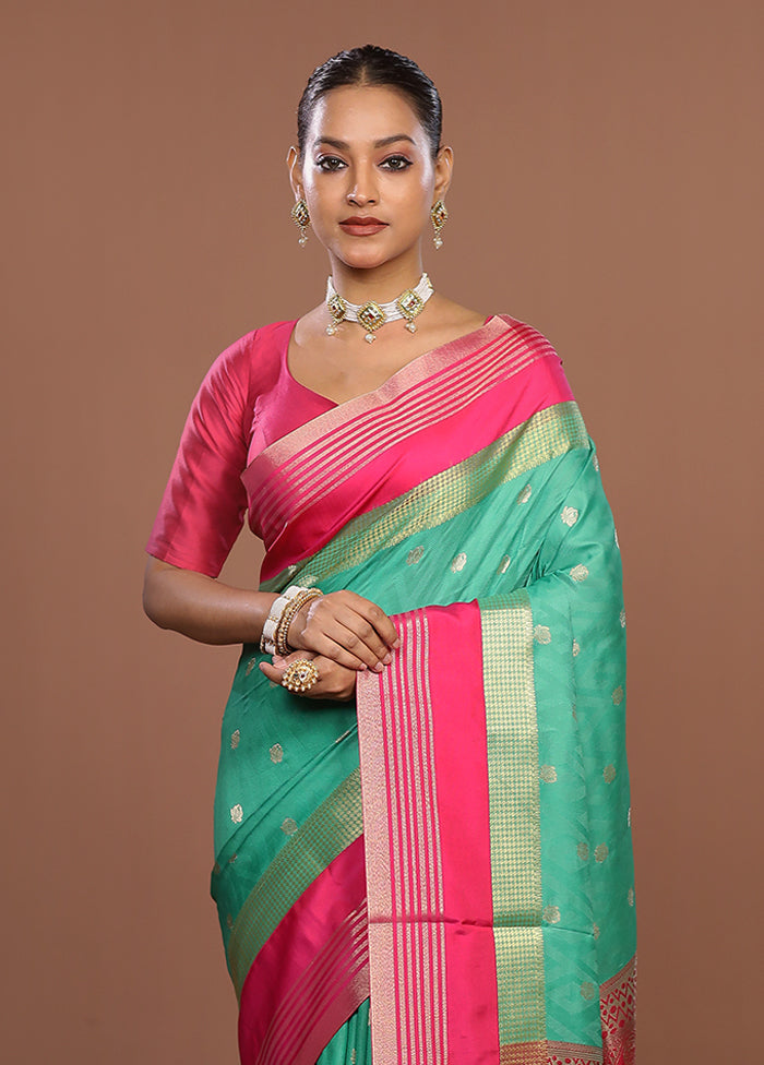 Green Kanjivaram Silk Saree With Blouse Piece