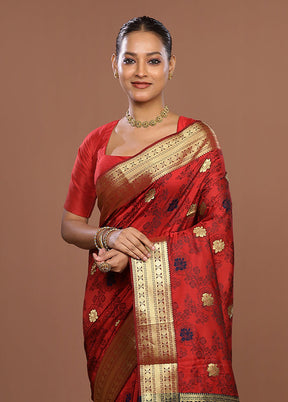 Maroon Kanjivaram Silk Saree With Blouse Piece