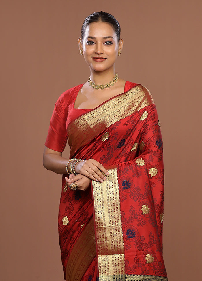 Maroon Kanjivaram Silk Saree With Blouse Piece