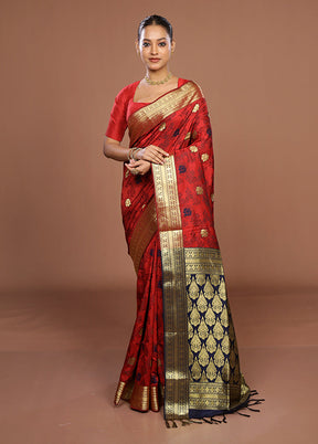 Maroon Kanjivaram Silk Saree With Blouse Piece