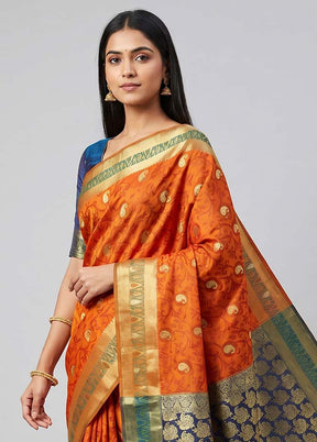 Rust Kanjivaram Silk Saree With Blouse Piece