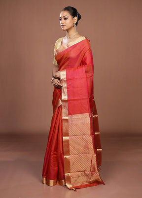 Pink Handloom Kanjivaram Pure Silk Saree With Blouse Piece
