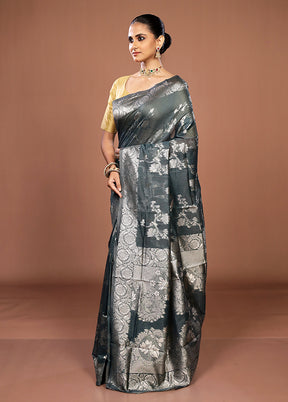 Blue Dupion Silk Saree With Blouse Piece