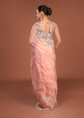 Peach Handloom Tissue Pure Silk Saree With Blouse Piece