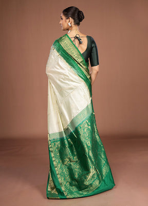 Cream Handloom Kanjivaram Pure Silk Saree With Blouse Piece