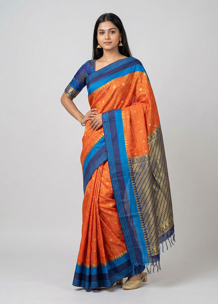Orange Kanjivaram Silk Saree With Blouse Piece