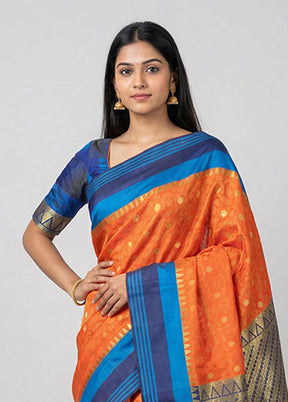 Orange Kanjivaram Silk Saree With Blouse Piece