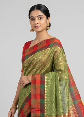 Green Kanjivaram Silk Saree With Blouse Piece
