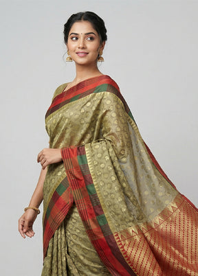 Grey Kanjivaram Silk Saree With Blouse Piece