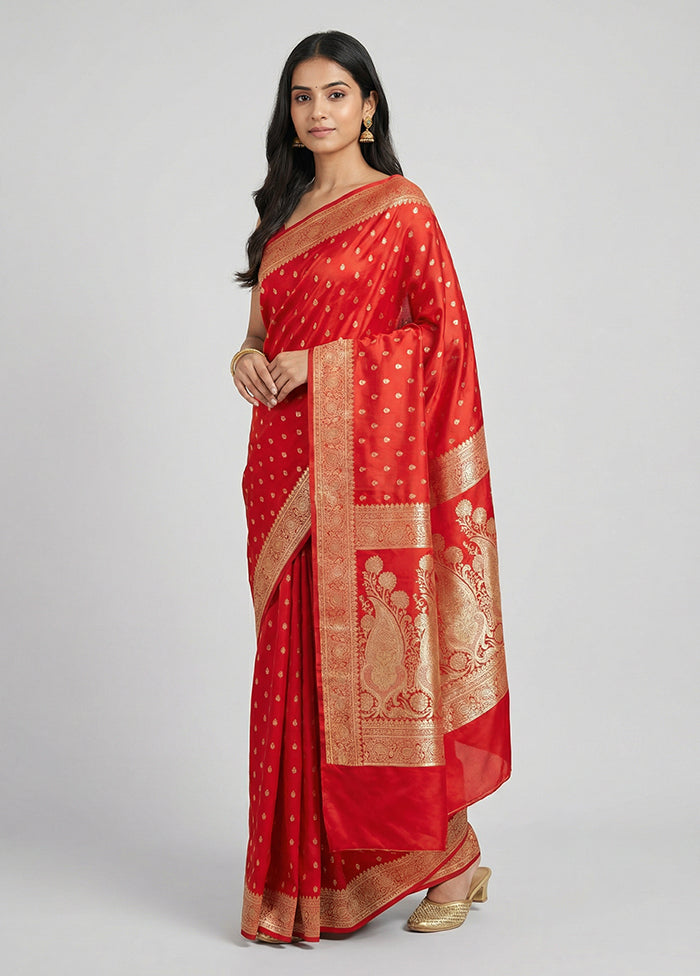 Red Banarasi Silk Saree With Blouse Piece