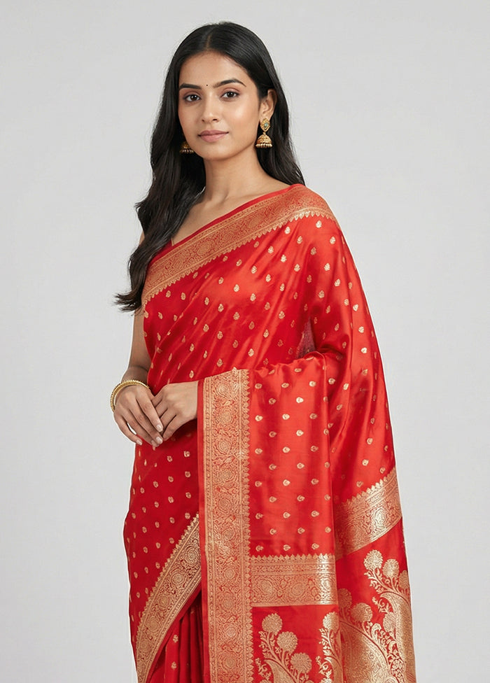 Red Banarasi Silk Saree With Blouse Piece