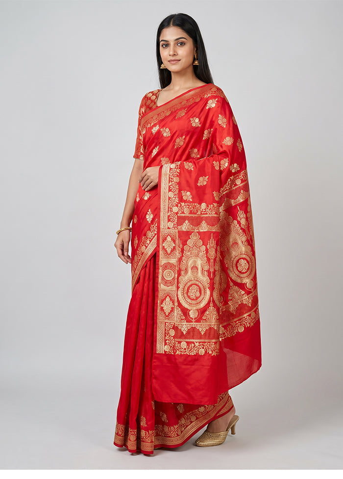 Pink Banarasi Silk Saree With Blouse Piece