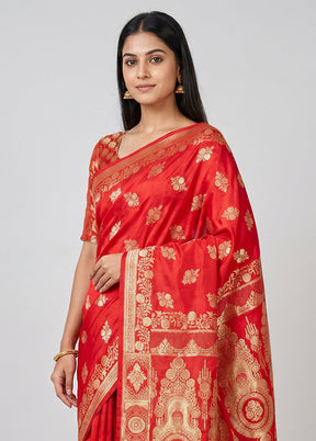 Pink Banarasi Silk Saree With Blouse Piece