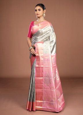 Grey Kanjivaram Silk Saree With Blouse Piece