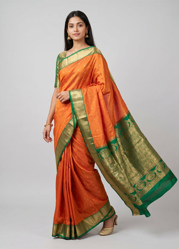 Rust Kanjivaram Silk Saree With Blouse Piece