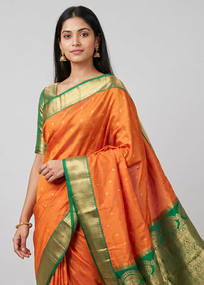 Rust Kanjivaram Silk Saree With Blouse Piece