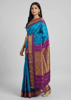 Blue Kanjivaram Silk Saree With Blouse Piece