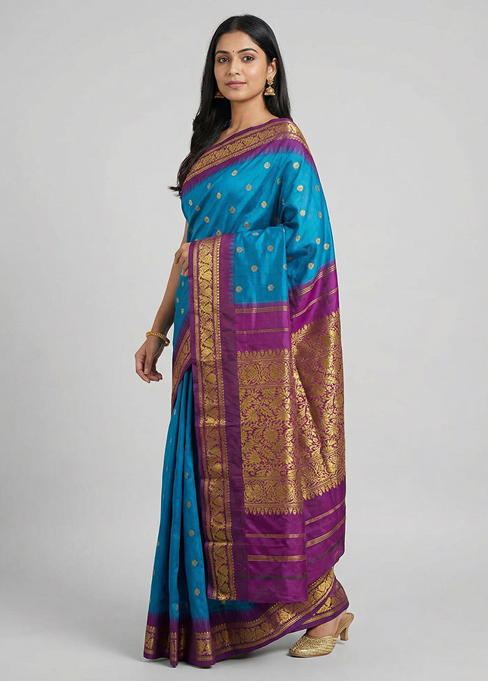 Blue Kanjivaram Silk Saree With Blouse Piece