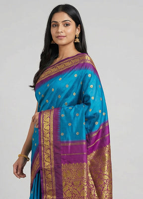 Blue Kanjivaram Silk Saree With Blouse Piece