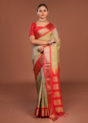Cream Kanjivaram Silk Saree With Blouse Piece