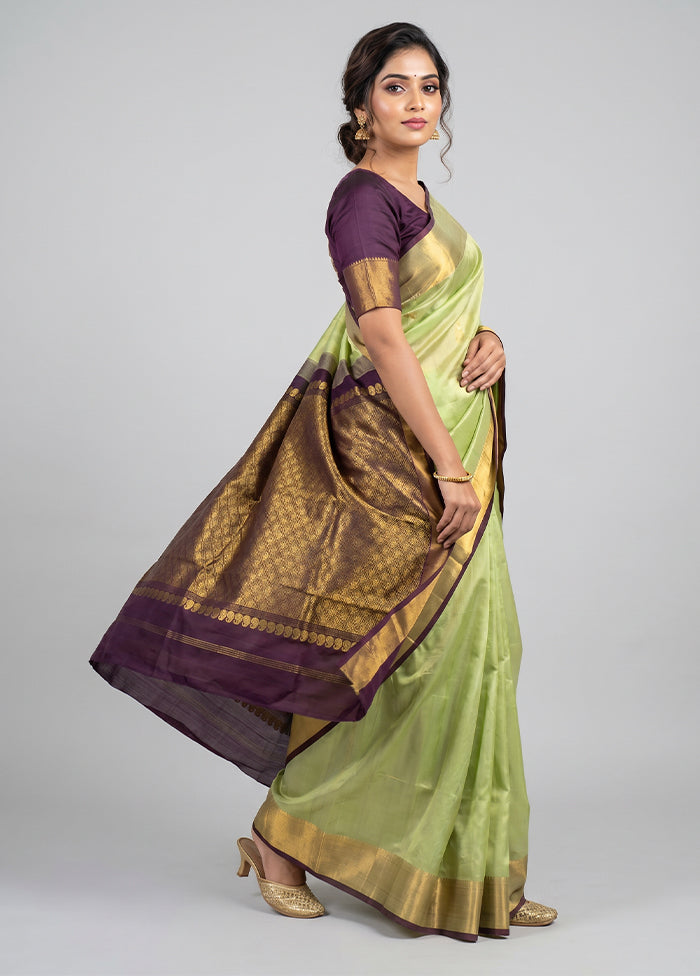 Green Handloom Kanchipuram Pure Silk Saree With Blouse Piece