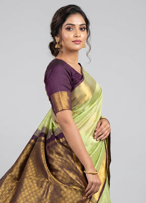 Green Handloom Kanchipuram Pure Silk Saree With Blouse Piece