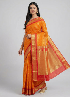 Orange Kanjivaram Silk Saree With Blouse Piece