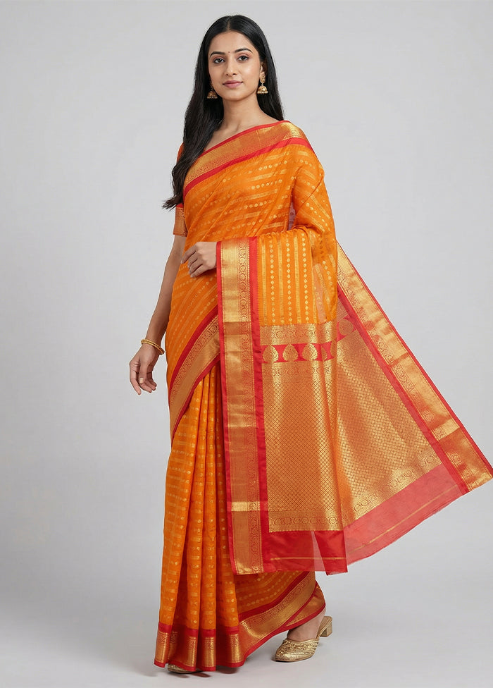 Orange Kanjivaram Silk Saree With Blouse Piece