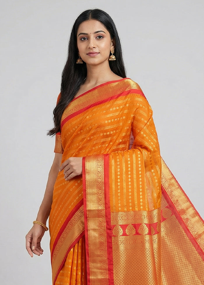 Orange Kanjivaram Silk Saree With Blouse Piece